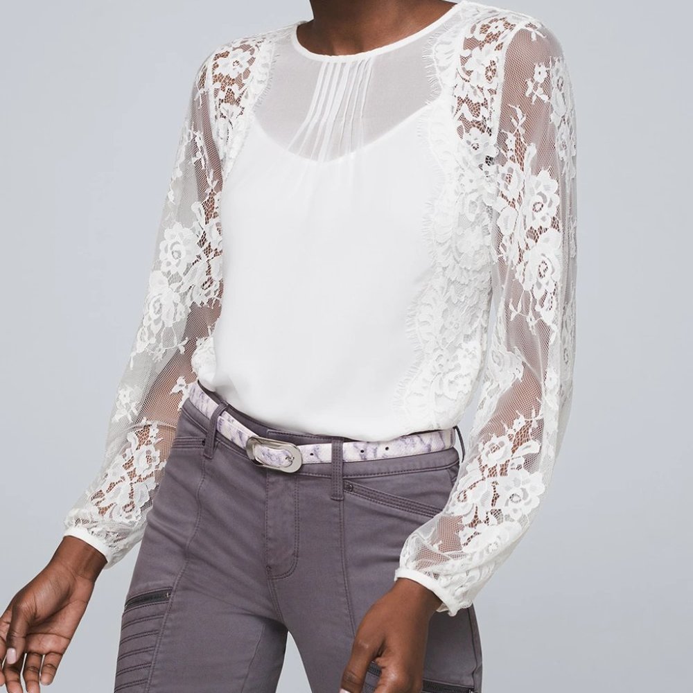 White House Black Market White Lace Blouse